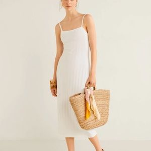 Mango Ribbed Midi Dress White